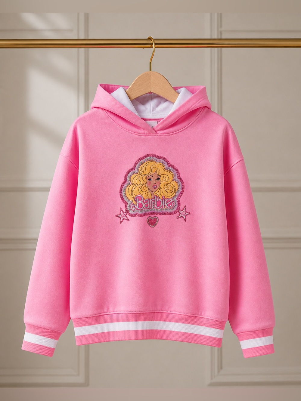 Monnalisa x Barbie Pink Hoodie Size 8Y Graphic Logo Sweatshirt